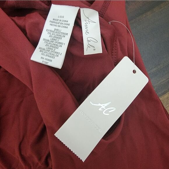 Anne Cole Active V Neck Crop Top Racerback Raisin Spandex Pull On Size L - Picture 4 of 6